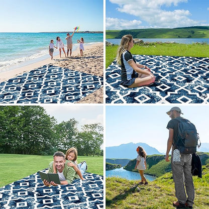 Beach Blanket Sandproof Waterproof, Large 78"×86" Boho Moroccan Beach Mat Fits Up to 4 Adult, Sand Free Quick Dry Outdoor Picnic Blanket with Stakes for Travel, Camping, Hiking