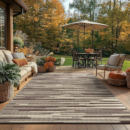 GENIMO Outdoor Rug for Patio Clearance, 6'x9' Waterproof Camping Mat, Reversible Plastic Straw Rugs for RV, Camper, Balcony, Backyard, Picnic, Deck (Coffee Beige)