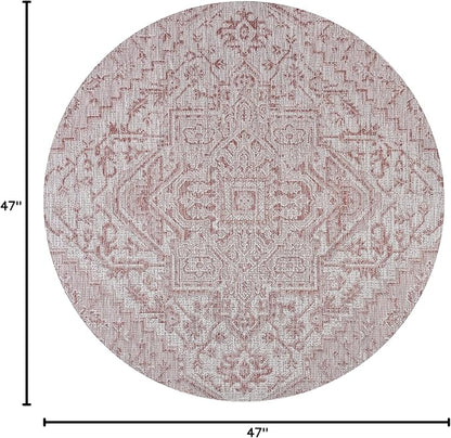 JONATHAN Y SMB105A-4R Estrella Bohemian Medallion Textured Weave Red/Taupe 4' Round Indoor/Outdoor Area Rug, Pet Friendly, Non-Shedding, Stain Resistant, Easy-Cleaning for Backyard, Patio, Porch
