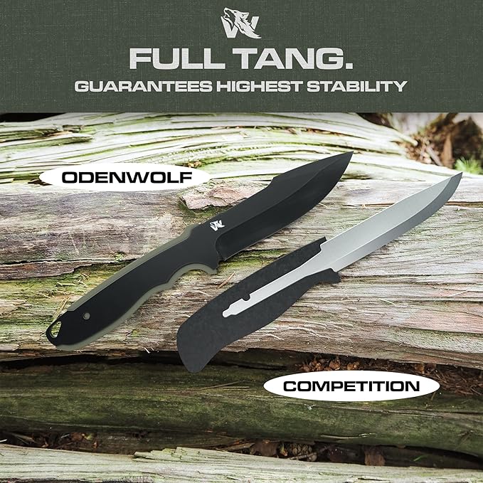 WOLF-I Full Tang Survival Knife with Sheath - Stylish Tactical Fixed Blade Knife - Made of D2 Steel - Bushcraft and Camping Knife Survival - Perfect EDC Outdoor Knife with TPE Handle