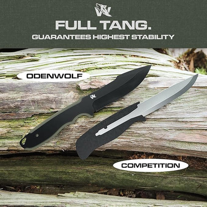 WOLF-I Full Tang Survival Knife with Sheath - Stylish Tactical Fixed Blade Knife - Made of D2 Steel - Bushcraft and Camping Knife Survival - Perfect EDC Outdoor Knife with TPE Handle