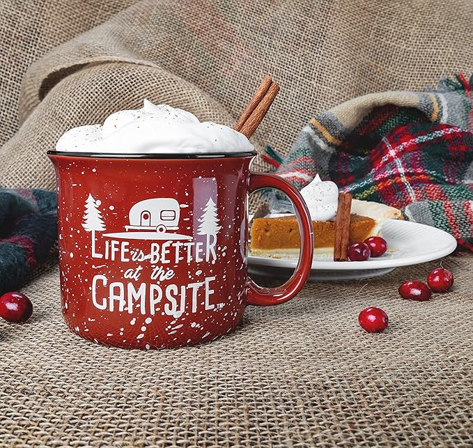 Camco Life is Better at The Campsite Coffee Mugs | Ceramic | 14oz. | 4-Pack (53357)