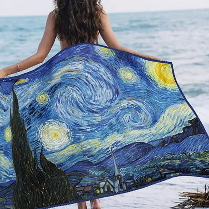 Large Oversized Microfiber Beach Towel - 40x63 Inches, Sand-Free, Quick-Drying, Ultra-Soft, Ideal for Travel, Pool, Yoga, and Camping - Includes Matching Drawstring Travel Pouch, van Gogh Starry Night