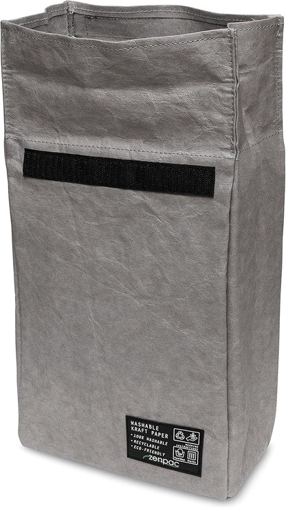 ZENPAC Small Silver Insulated Bag, Lunch Box for Men, Unisex, Designer Kraft, Washable, Spill Proof Sandwich Sack for Work, School, Picnic, 8.5x4.5x12