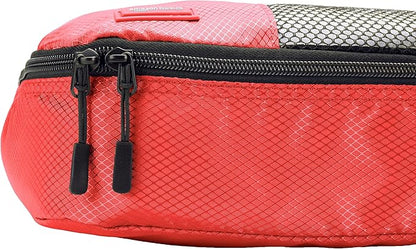 Amazon Basics Packing Cubes for Travel, Packing Organizers Set, 4-Piece-Set (2 Medium And 2 Large) With Double Zipper Pulls and Mesh Top Panel, 100% Durable Polyester, Red