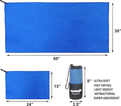EPAuto Microfiber 2-Pack Fast Drying Towels (60" x30'') with Face/Hand Towel (24" X15'') for Travel, Beach, Backpacking, Camping and Gym