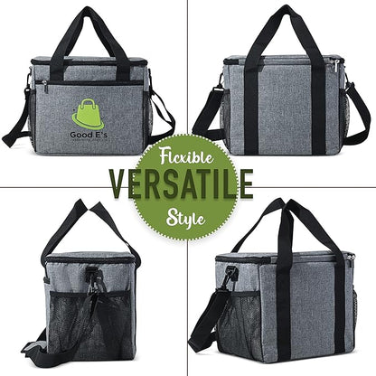 Good E’s Reusable 6 Cups Insulated Beverage Bag, Portable Cooler Tote with 5 Divider, Shoulder Strap & Side Pockets, Drink Caddy Cup Holder Carrier for Delivery Travel, Insulated Picnic Bag (6 Cups)
