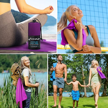 Fit-Flip Travel Towel - Compact & Ultra Soft Microfiber Camping Towel - Quick Dry Towel - Super Absorbent & Lightweight for Sports, Beach, Gym, Backpacking, Hiking and Yoga