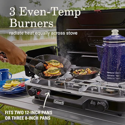 Coleman Classic 3-Burner Propane Camping Stove, Portable Camp Stove with 3 Adjustable Burners & Push-Button Instant Ignition, 28,000 BTUs for Camping, Tailgating, Grilling, BBQs, & More