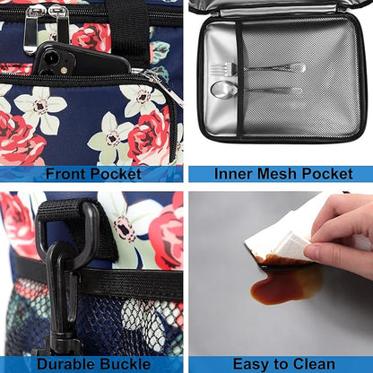 Femuar Lunch Bags for Women/Men, Insulated Lunch Bag for Work Office Picnic - Large Lunch Cooler Bag Leakproof Lunch Box with Adjustable Shoulder Strap for Adults - Floral