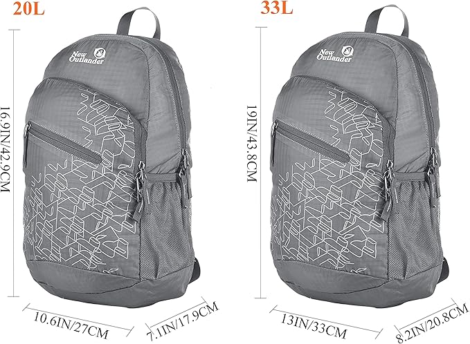 Outlander Packable Handy Lightweight Travel Hiking Backpack Daypack, Grey