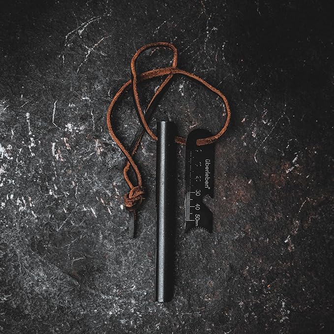 überleben Kräftig Ferro Rod Fire Starter for Survival w/Multi-Tool Fire Striker, Lanyard - 1/2" Thick Fire Steel, 20,000 Strikes - Waterproof Flint and Steel - Camping Fire Starter Rod