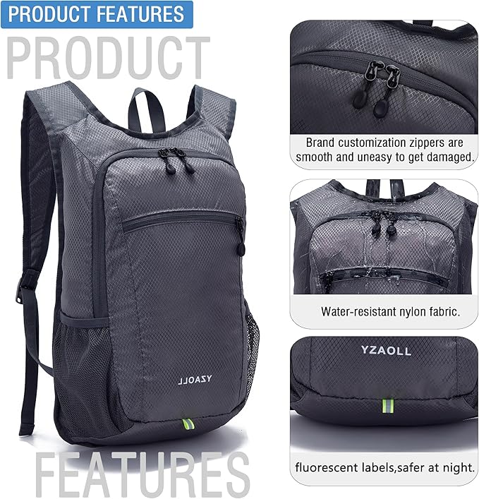 YZAOLL Small Hiking Backpack 15L Lightweight Packable Outdoor Hiking Daypacks for Women Men Travel Camping,DarkGray