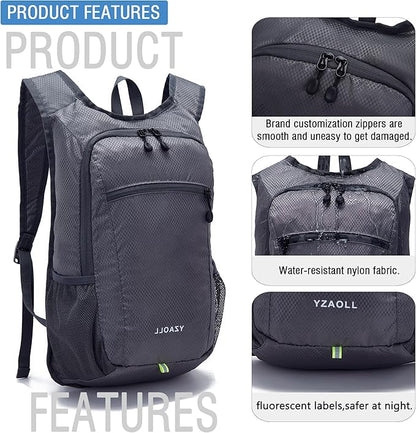 YZAOLL Small Hiking Backpack 15L Lightweight Packable Outdoor Hiking Daypacks for Women Men Travel Camping,DarkGray