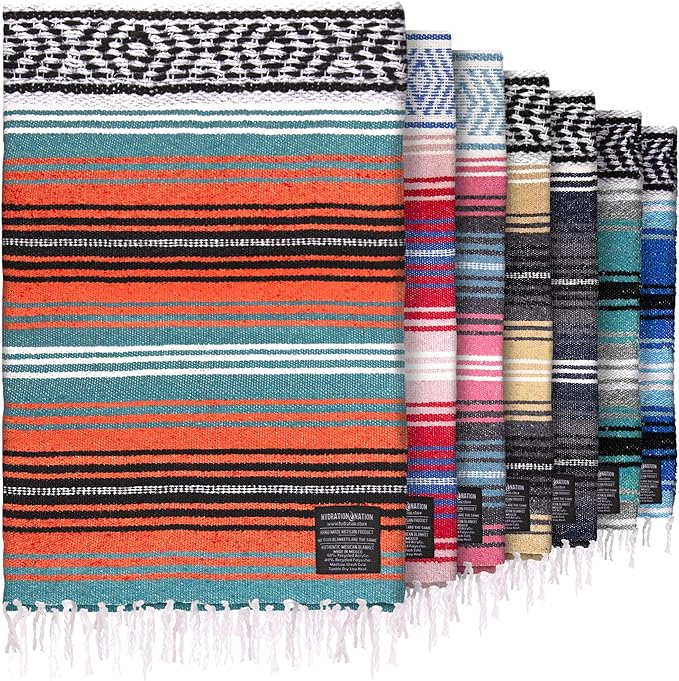 Authentic Large Handwoven Mexican Blanket - Soft Yoga Blanket - Durable Serape Blanket - Lightweight Falsa Blanket, Beach Blanket, Camping Blanket, Picnic Blanket, Outdoor Blanket 70"x50" - Mandarin
