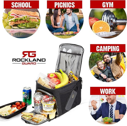Insulated Lunch Bag for Men - Lunch Box for Women with Compartments for Meal Prep Containers, Bottles, Snacks, Extra Storage Pockets - Lunchbox for Work, Travel, Picnic, Camping - Black