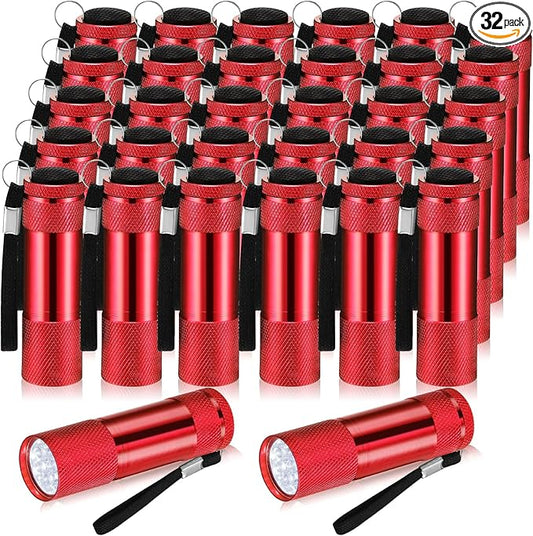 VIHOSE 32 Pcs Mini Flashlights Bulk, Bright Aluminum Handheld Flash Light with Lanyard, Small LED Flashlights for Kids Night Reading Emergency Hurricane Camping Hiking Party Favors(Red)