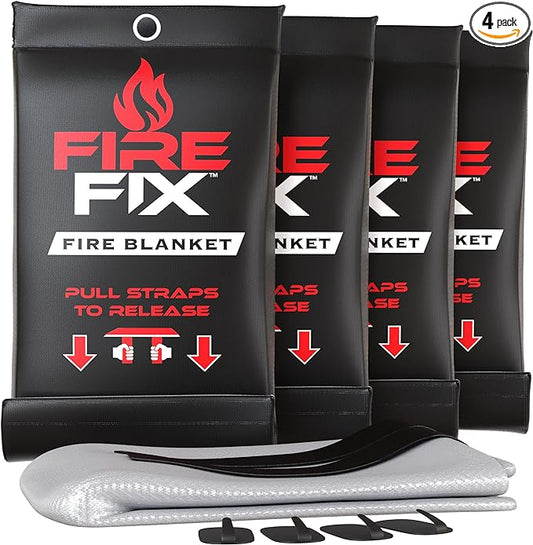 Emergency Fire Blanket for Home & Kitchen | 4-Pack + Mount | Fire Extinguisher for Camping Gear, Car Safety, Hiking, Survival Kit & Welding | Flame Retardant Preparedness Supplies 39" x 39"