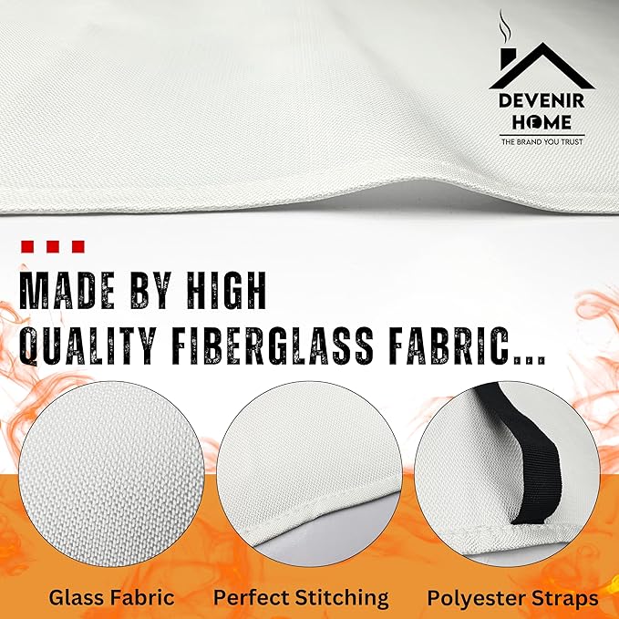 Extra Large Fire Blanket - 48”x 48” Pack of 2 Blankets with 4 Hooks and 2 Gloves, Fire Blankets Emergency for Home, Car, Kitchen, Warehouse, Outdoor, and Camping Safety.