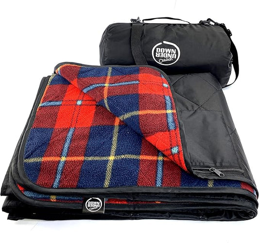 DOWN UNDER OUTDOORS Large Waterproof Windproof Extra Thick 350 GSM Quilted Fleece Stadium Blanket, Camping Picnic Outdoor & Beach, Machine Washable 82 x 55