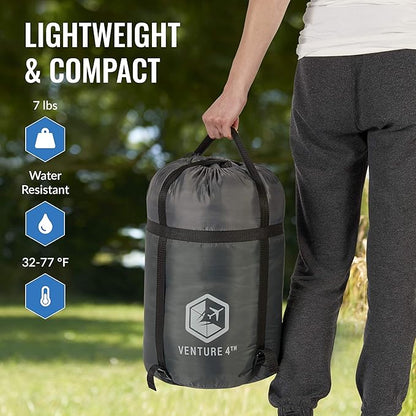 VENTURE 4TH Backpacking Sleeping Bag – XXL, Double and Single Sizes - Lightweight Warm & Cold Weather Sleeping Bags for Adults, Kids & Couples – Ideal for Hiking, Camping & Outdoor Adventures
