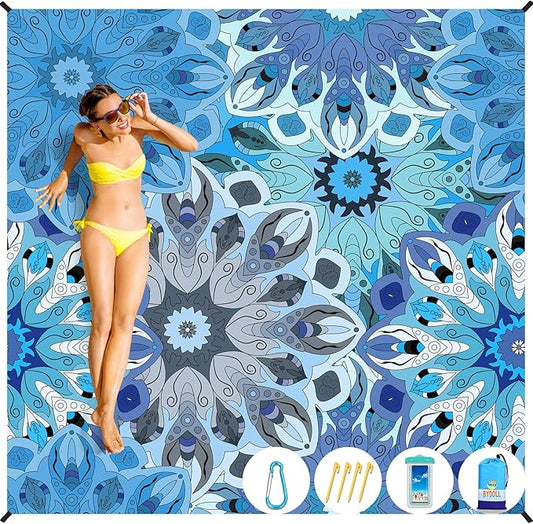 BYDOLL Beach Blanket Sandproof Waterproof 78''×81'' 1-4 Adults Compact Lightweight Oversized Beach Blanket Large Picnic Mat Beach Blanket for Travel Camping Hiking Picnic