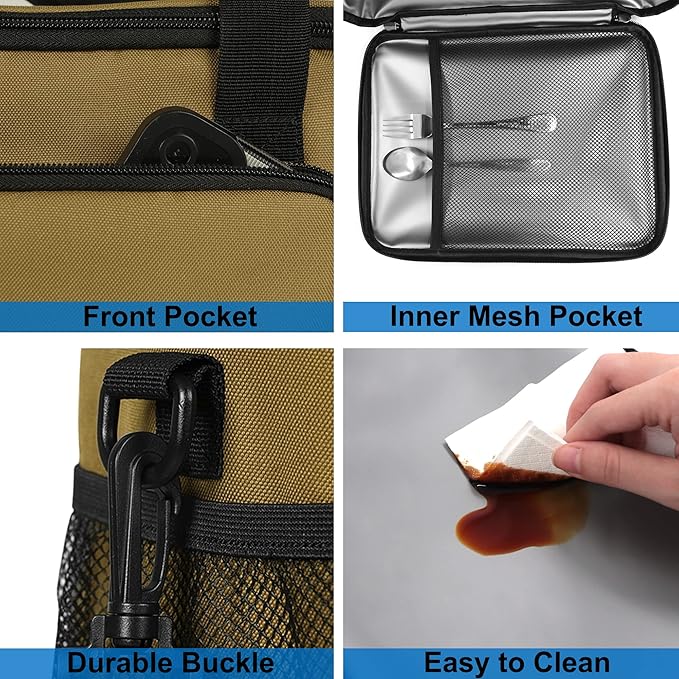 Femuar Lunch Bags for Women/Men, Insulated Lunch Bag for Work Office Picnic - Lunch Cooler Bag Leakproof Lunch Box with Adjustable Shoulder Strap - Khaki