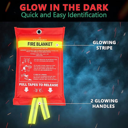 Emergency Fire Blanket for Home, 2 Blankets with 2 Pairs of Gloves, Fiberglass Fire Blanket, Fire Extinguisher Blanket, Fire Suppression Blanket for Kitchen, Grill & Camping 39”x39”