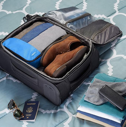 Amazon Basics Medium Packing Cubes for Travel, Packing Organizers, 4-Piece-Set With Double Zipper Pulls and Mesh Top Panel, 100% Durable Polyester, Sky Blue, 13.8"L x 9.8"W x 3"H