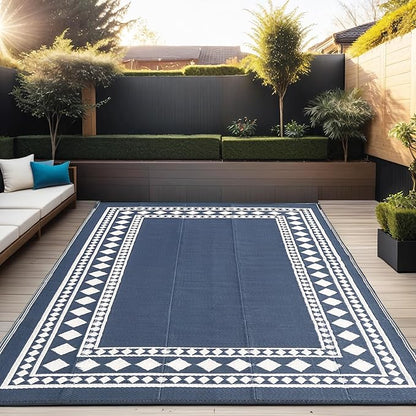RURALITY Outdoor Rugs 5x8 Waterproof for Patios Clearance,Plastic Straw Mats for Backyard,Porch,Deck,Balcony,Black and Beige
