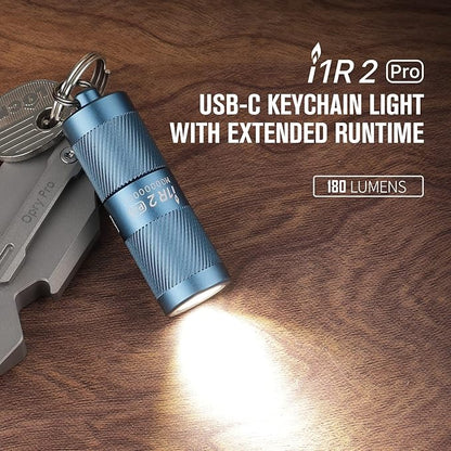 OLIGHT I1R 2 Pro Eos 180 Lumens EDC Rechargeable Keychain Flashlight, Powered by Built-in Rechargeable Battery with Type-C USB Cable, Slim Mini Handheld Light for Everyday Carry(Lake Blue)