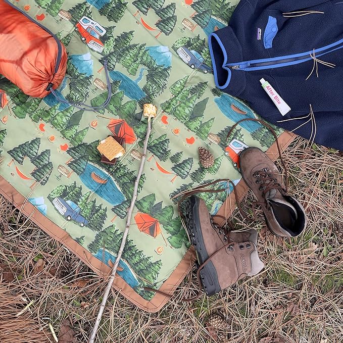 Little Unicorn 5'x5' Outdoor Family Picnic & Beach Blanket | Durable & Water-Resistant Fabric | Compact Fold & Easily Wipes Clean | Zipper Pocket (Camp)