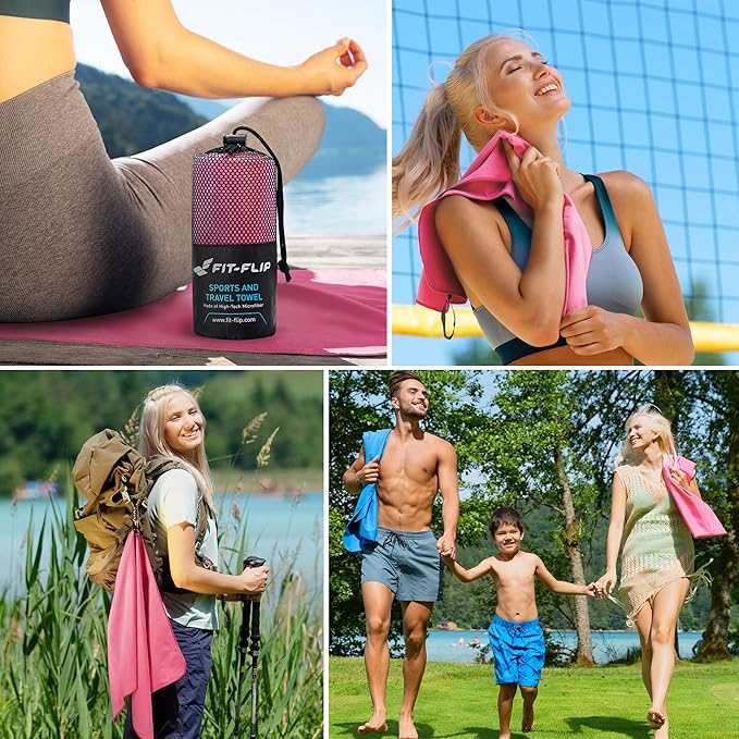 Fit-Flip Travel Towel - Compact & Ultra Soft Microfiber Camping Towel - Quick Dry Towel - Super Absorbent & Lightweight for Sports, Beach, Gym, Backpacking, Hiking and Yoga