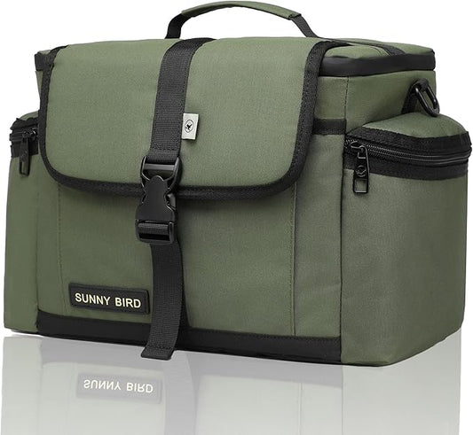 SUNNY BIRD 15L Insulated Lunch Bag with Foldable and Leakproof Design, Thermally Insulated, Shoulder Strap for Women, Men (Khaki Green)