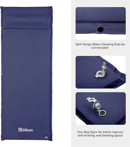 Ubon Self Inflating Sleeping Pad with Pillow for One People Fast Inflating Camping Mat 2 Inch Camping Mattress for Camping Hiking and Backpacking - Navy