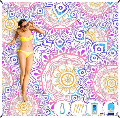 BYDOLL Beach Blanket 78''×81'' 1-4 Adults Waterproof Sandproof Oversized Lightweight Beach Blanket Large Picnic Mat Beach Blanket for Beach Travel Camping Hiking Picnic