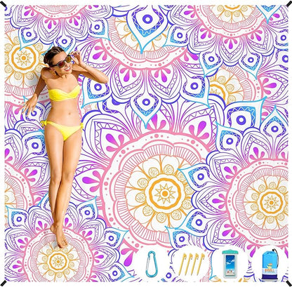 BYDOLL Beach Blanket Waterproof Sandproof 78''×110'' 1-7 Adults Oversized Lightweight Waterproof Sandproof Blanket Large Mat Beach Blanket for Beach Travel Camping Hiking Picnic