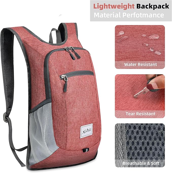 Hiking Backpack 15L Small Travel Backpack Lightweight Daypack Foldable Hiking Backpack Packable Camping Hiking Backpack for Women Men (Red)