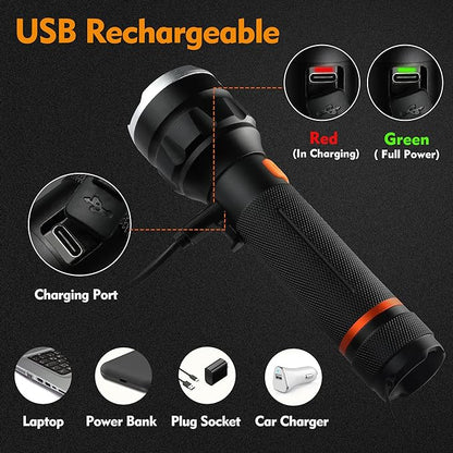 EverBrite LED Rechargeable Flashlight High Lumens, 1000 Lumens, Zoomable Aluminum Flashlight with Digital Focus, 4 Modes, Water Resistant, Adjustable Brightness for Camping, Running, Emergency