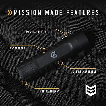 Mission Made Tactical Torch with Plasma Flameless Lighter Windproof Waterproof Electric Dual Arc Rechargeable USB Cord