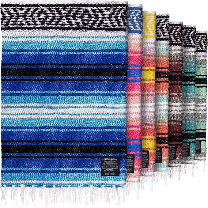 Authentic Extra Large Mexican Blanket (70"x50") - Handwoven Yoga Blanket, Serape Blanket - Artisanal Falsa Blanket, Beach Blanket, Camping Blanket, Picnic Blanket, Outdoor Blanket (King Turquoise)