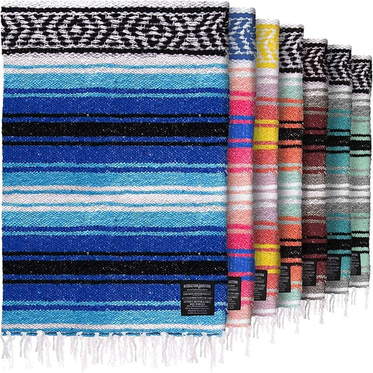Authentic Extra Large Mexican Blanket (70"x50") - Handwoven Yoga Blanket, Serape Blanket - Artisanal Falsa Blanket, Beach Blanket, Camping Blanket, Picnic Blanket, Outdoor Blanket (King Turquoise)