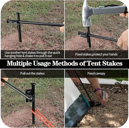 16pcs Tent Stakes and Hammer Set, 12in Heavy Duty Forged Steel Tent Stakes + Camping Hammer + Storage Pouch, Available in Rocky Place (16pcs 12in Stake+Hammer)