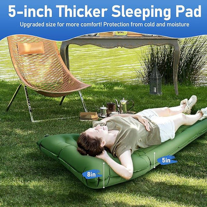 Camping Mattress Extra Thick 5in, Sleeping Pad for Camping with Pillow, Single Backpacking Camping Mat Built-in Pump, Self Inflating Sleeping Pad, Sleep Mat Holds 440 lbs, 40D Nylon, Repair Kit