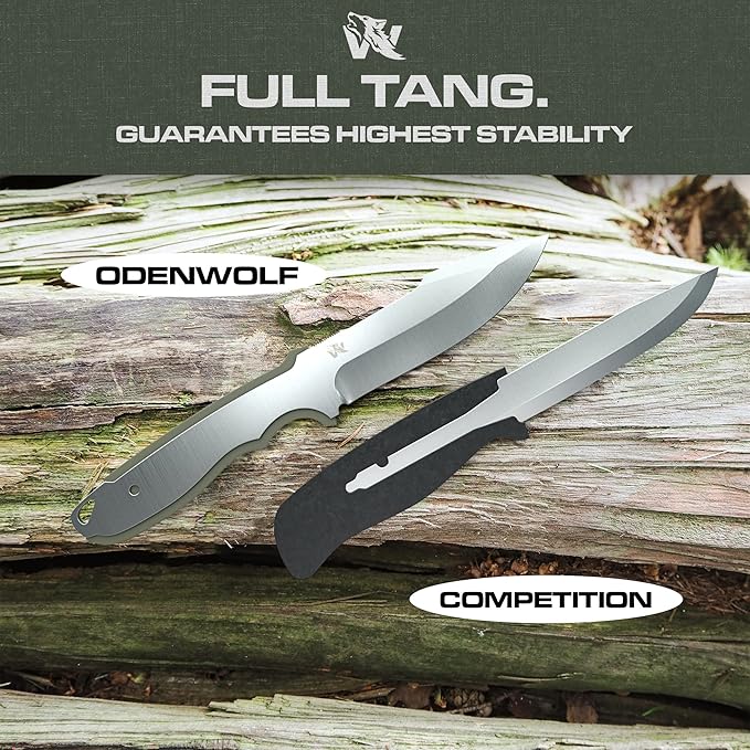 WOLF-III Full Tang Survival Knife with Fire Starter and Sheath - Stylish Tactical Fixed Blade Knife - Made of D2 Steel - Bushcraft and Camping Knife - With Belt Loop, Plug Lock & Multi Lok
