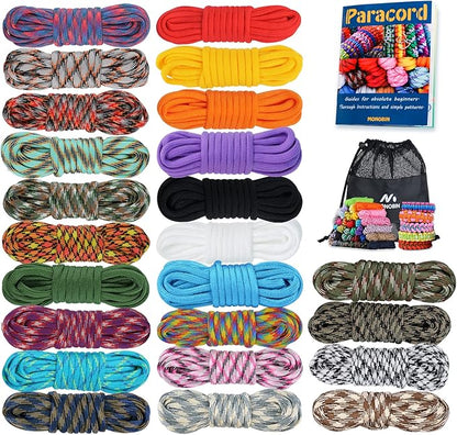 MONOBIN Paracord 550 Combo kit, 24 Colors 10ft Paracord Rope with Instruction, Multifunction Parachute Cord for Making Paracord Bracelets, Lanyard, Dog Collar, Idea for Gift…