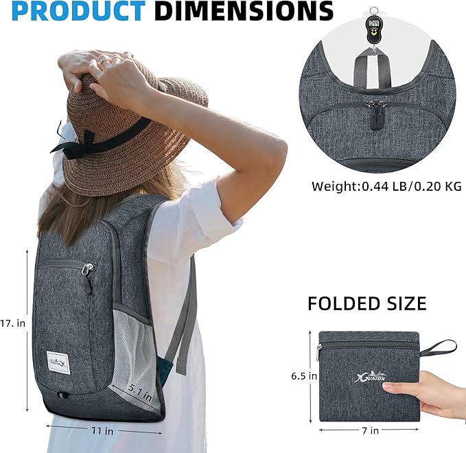 Hiking Backpack 15L Small Travel Backpack Lightweight Daypack Foldable Hiking Backpack Packable Camping Hiking Backpack for Women Men (Dark Grey)