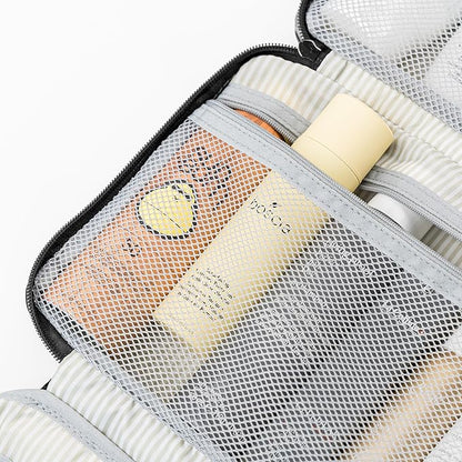 PAVILIA Hanging Toiletry Bag Travel Bag Women Men, Foldable Cosmetic Organizer, Roll up Makeup Bag, Water Resistant Accessories Toiletries, Large Travel Essentials Kit (Black Chevron)