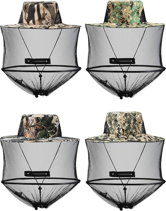 4 Pieces Mosquito Head Mesh Mosquito Cap Net Hat Face Cover with Zipper Foldable Fly Protection Netting Hat for Outdoor Fishing Hiking Gardening