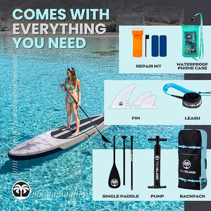 TRUISLAND Inflatable Paddle Board, Stand Up Paddle Board with Backpack, Non-Slip Thickened Deckpad, Waterproof Phone Case, Leash, Paddle, Hand Pump